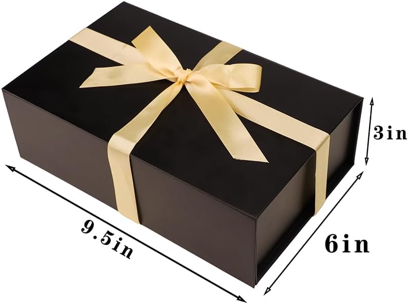 UoeRing 1 Pcs Black Gift Box,9.5x6x3 Magnetic Gift Box for Presents with Lids Rectangle Collapsible for Bridesmaid Proposal Box,Wedding,Christmas,Birthday Gift Packging with Ribbon Card Envelope - Image 4